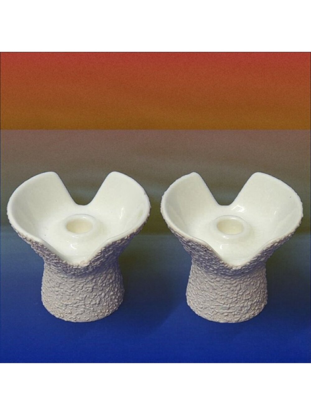 Vintage Royal Haeger R1775-S Candleholders Pair - MCM White & Gray Textured Cera - Picture 2 of 6